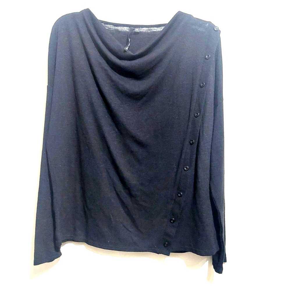 Kay Celine Womens Size M Cowl Neck Pullover Top Stretch Black Accent Buttons USA